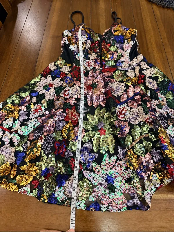 NWT Giffniseti Sequin Floral Mini Dress Size M Lace Up Back Party - Image 6