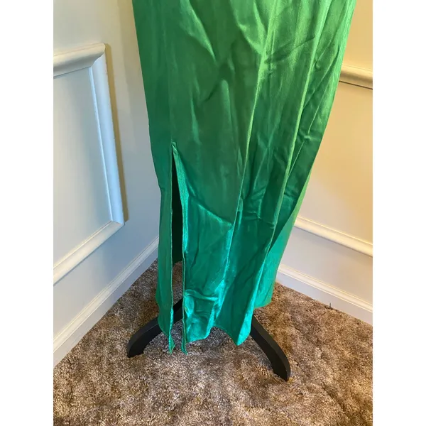 Pistola Mari Midi Maxi Slip Dress Fern Green Square Neck Satin Feel Slit Formal - Image 5