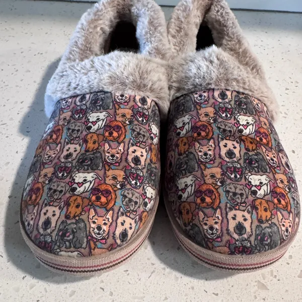 Skechers BOBS for Dogs Women 10 Too Cozy Family Dog Print Faux Fur‎ Slippers - Image 2