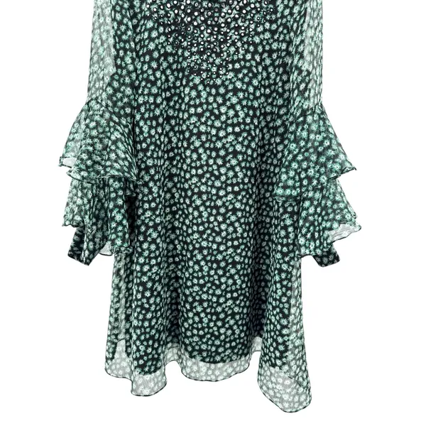 Ranna Gill Anthropologie‎ Floral Mirror Sequin Ruffle Sleeve Mini Dress M - Image 2