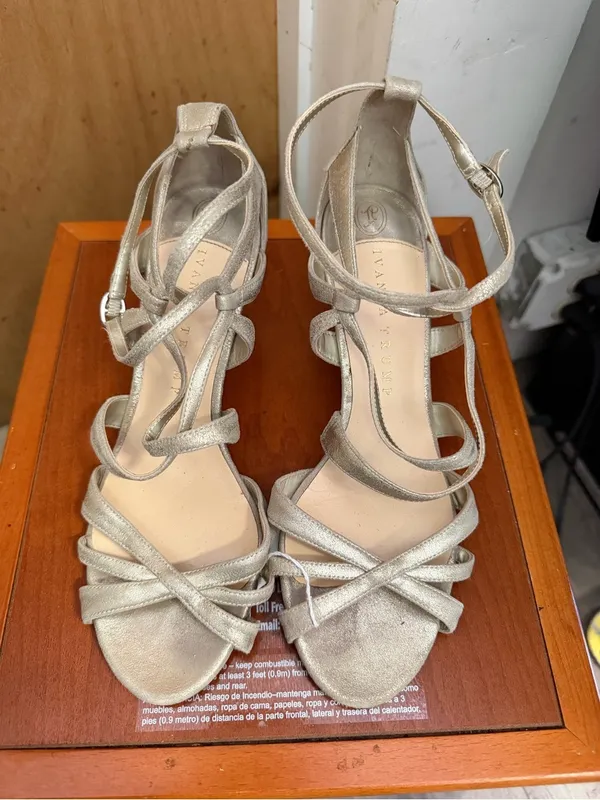 Ivanka Trump Women’s Champagne Metallic Strappy Kitten Heels. Size: 7 - Image 2
