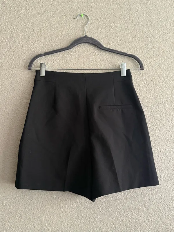 Zara NWT Black High Waist Sailor Shorts S Gold Button Tailored Nautical - Image 7