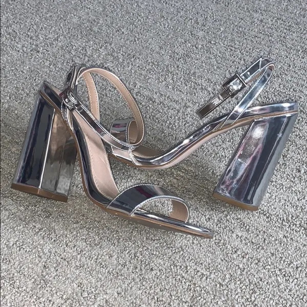 ASOS Hermione Silver Mirror Block Heel Sandals - Image 9