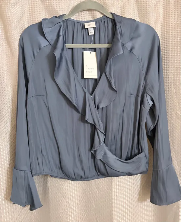 A New Day Beautiful steal blue blouse - Image 3