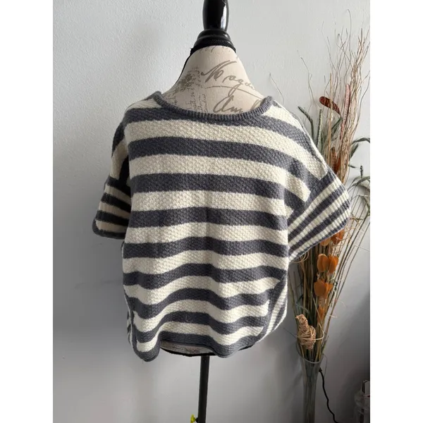 Free People Womens Grey‎ Cream Striped Wool Blend Popcorn Knit Sweater Vest M - Image 2