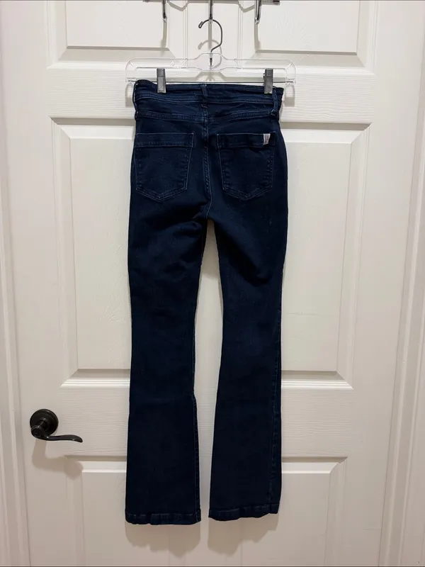 Morrison High-Rise Dark Blue Trucker Utility Straight Leg Slight Flare Jeans 24 - Image 4