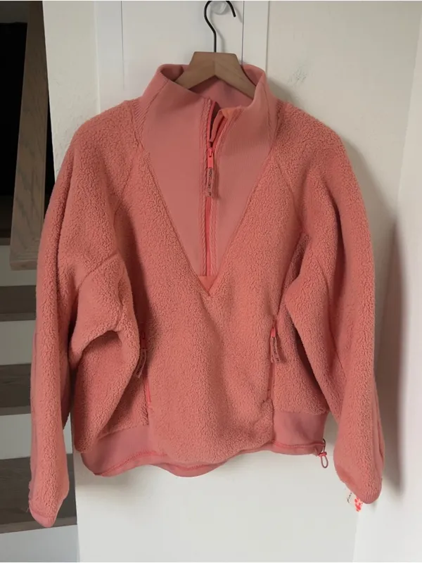 NWT Free People Ready Set Rib Fleece Pullover in Frosted Peach - Image 4