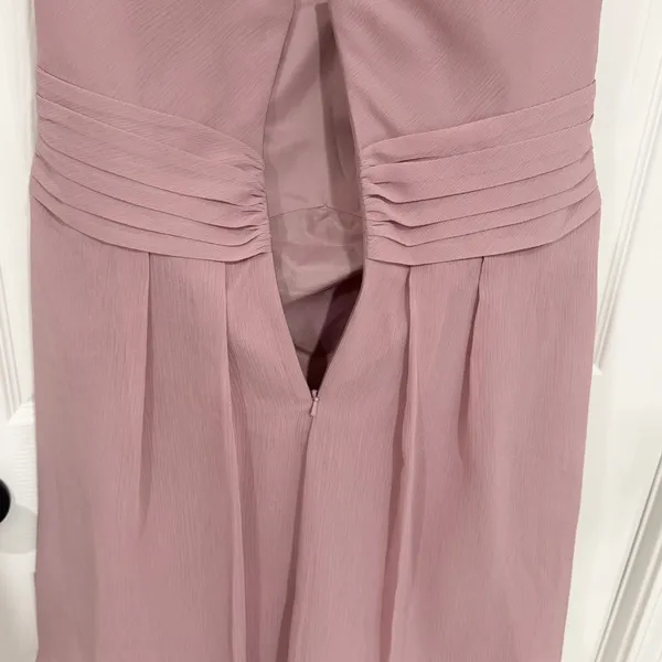 NWT David’s Bridal Formal Mauve Chiffon Ruched Strapless Size 12 Mini Dress - Image 6