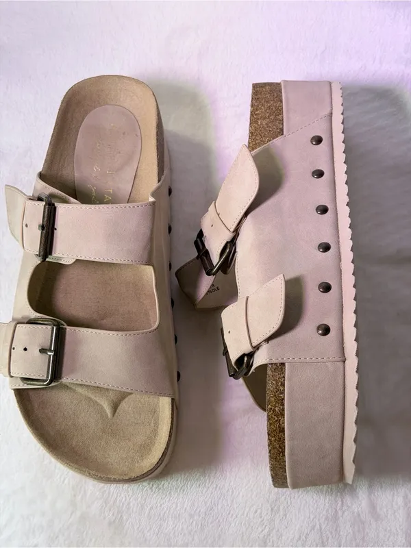 Altar'd State Beige Double-Buckle Platform Slide - Image 6