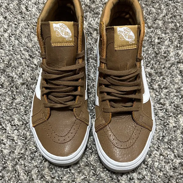 Vans Brown and White High-Top Leather Sneakers - Image 2