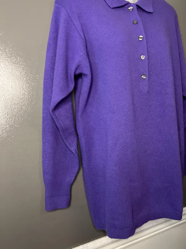 Vintage Saks Fifth Avenue Knit Sweater Tunic Womens Medium Purple Long Sleeve - Image 3