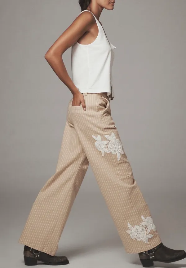 Anthropologie Lace-Embellished Railroad Pants, Size 10 Tall - Image 4