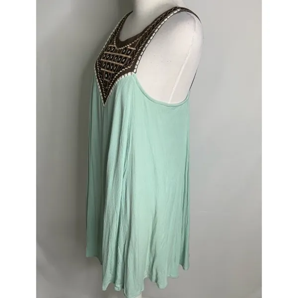 Umgee Sleeveless Mint Green Bead & Metallic Detail Short Shift Dress S - Image 7