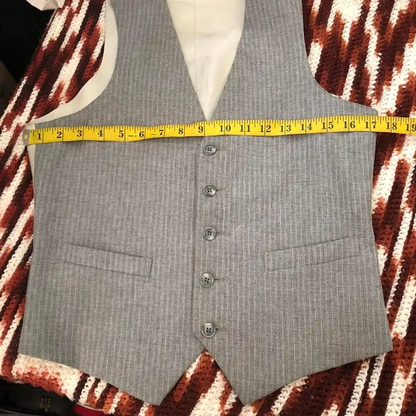 Vintage Grey White Striped Office Siren Corporate Fitted Jacket Vest Waistcoat button front Measurement in pics - Image 3