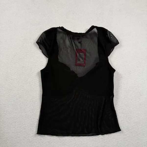 Edikted Mesh Top Womens XS Black Coquette Lace Trim Pink Bow‎ Goth S17276 New - Image 5