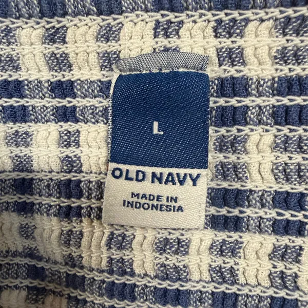Old Navy L SL Tie Front Gingham Mini Dress Blue White Linen Blend Summer Picnic - Image 6