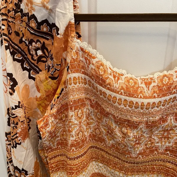 Cato‎ Orange Floral Smocked Crop Balloon Sleeve Top Boho Festival Womens 18/20 - Image 4