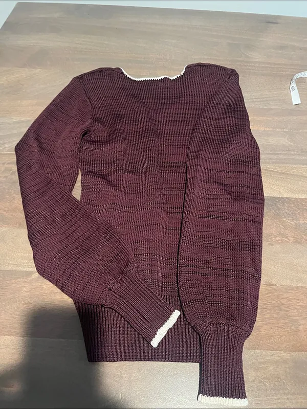 Reiss Brown V-Neck Sweater with White Trim Sz S - Image 7