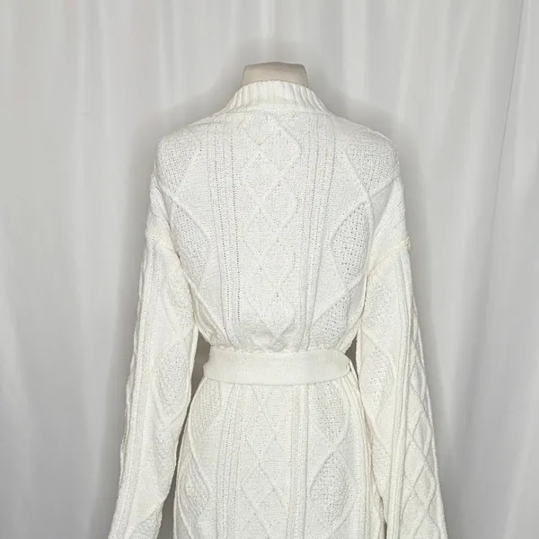 BEACH RIOT Rinna Chenille Robe Cream Cable Knit Belted Pockets X-Small Small - Image 10