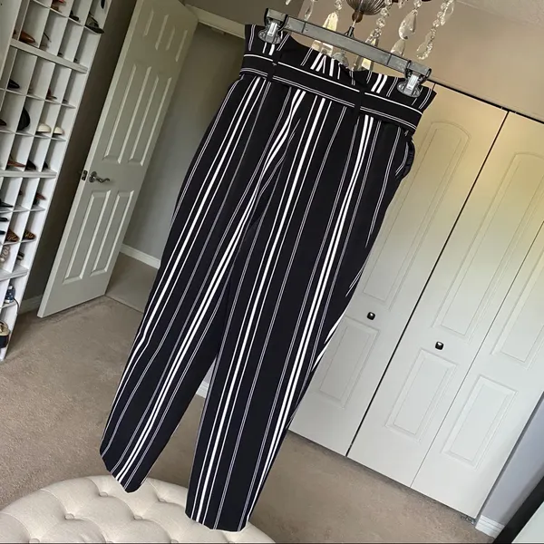 Miss Selfridge Black Mono Striped Paperbag Trouser - Image 5