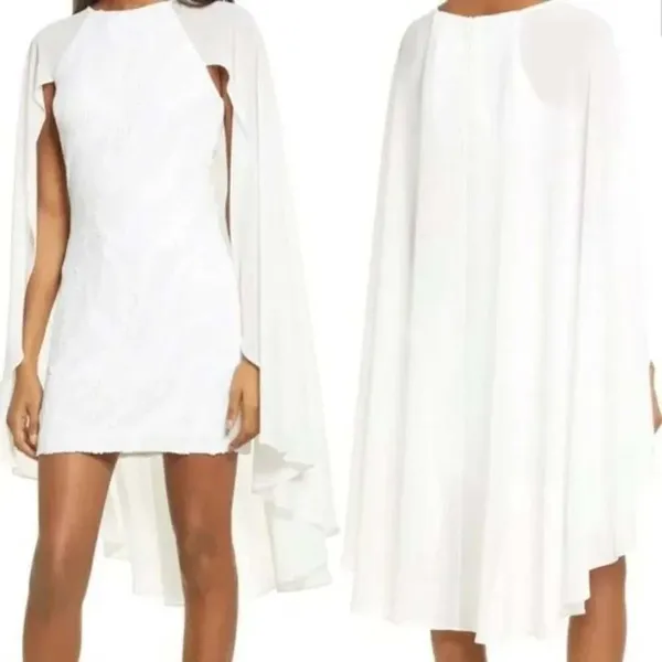 One33 Social White Sequin Cape Minidress Size 10 Bridal Cocktail Sheath - Image 3