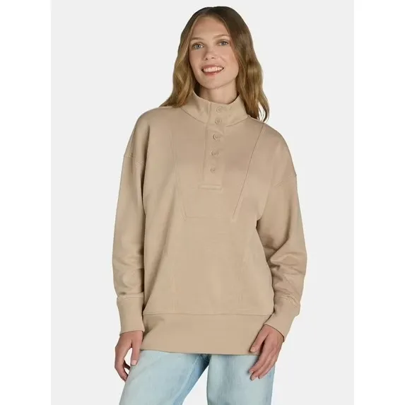 Time and Tru Womens Pullover Sweatshirt Size S Champagne Mock Neck Button Top - Image 5