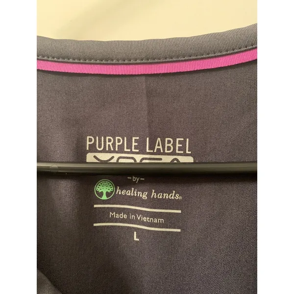 Purple Label Yoga by Healing Hands Women’s Scrub Top Nurse Medical Size L Gray - Image 3