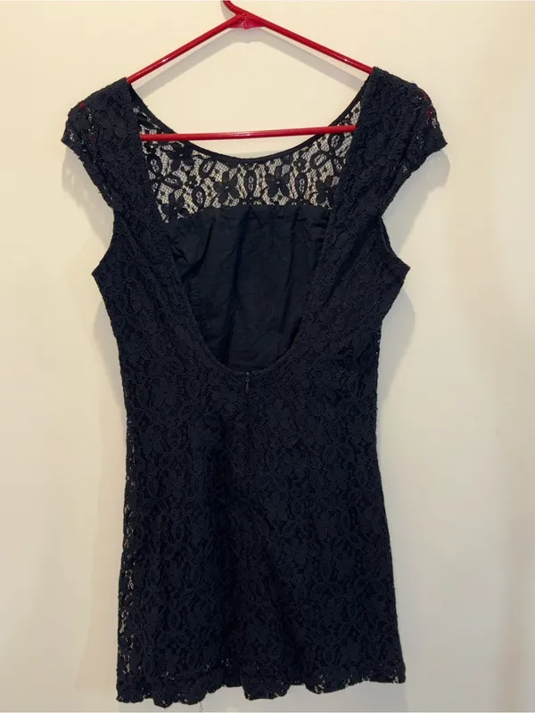 Hollister Navy Blue Lace Mini Dress Size Small Open Back Bodycon - Image 3