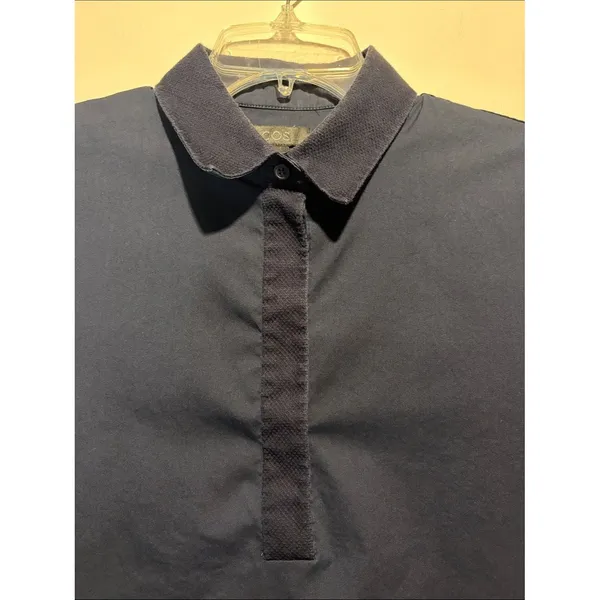 COS Shirt Dress Navy Blue Short Sleeve Hidden Button Textured Collar Size 6 - Image 6