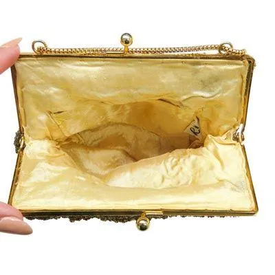 1950s Vintage Regale LTD. Gold Beaded Evening Bag Clasp Purse Crossbody - Image 5