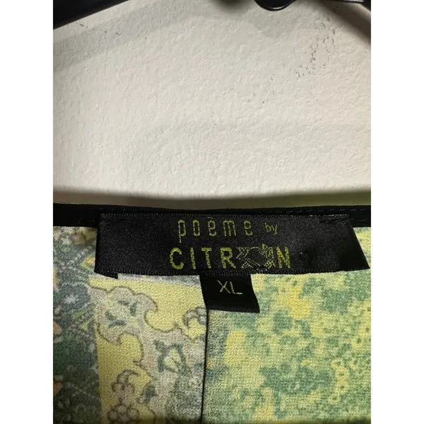 Poeme by‎ Citron XL Mixed Media Patchwork Tunic Top Gray Green High Low USA - Image 2