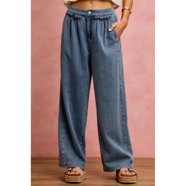 SO ME Mid Rise Ruffled Front Elastic‎ Wide Leg Jeans - Image 5