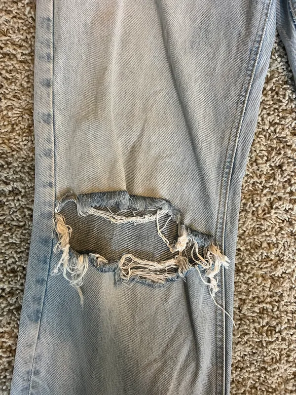 ZARA Light Wash Wide Leg High Waisted Ripped Jeans - Image 5