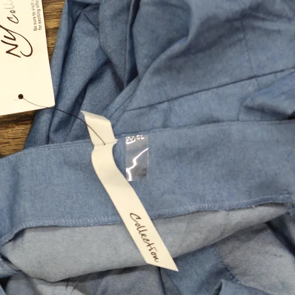 NWT Ny Collection Womens Petites Cotton Knee-Length Shirtdress Denim Blue PL - Image 5