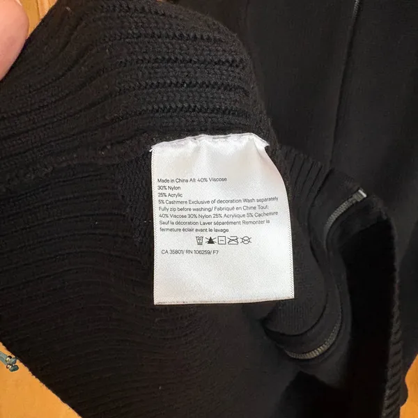Lululemon‎ Knit Full Zip Hoodie Women Black Cashmere Blend Ribbed Sweater - Image 4
