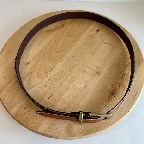 Fossil Tan Genuine Leather Patchwork Solid Brass Buckle Belt Size XL - Image 5