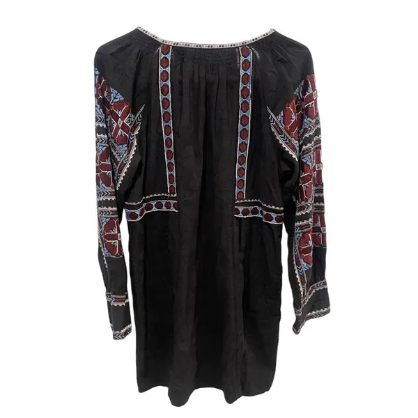 Free People All My Life Embroidered Mini Tunic Black Dress V Neck‎ Size M Boho - Image 4
