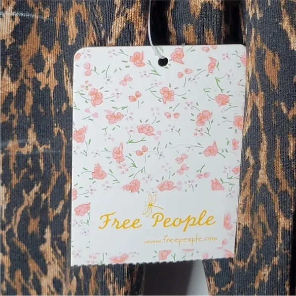 Free People Square Neck Copper Animal Print Pullover Tie Neck Long Sleeve Top Xs - Image 7