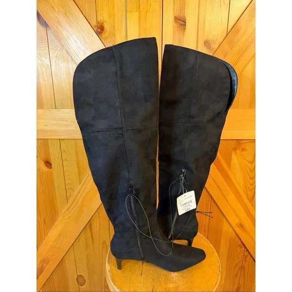 Worthington Valto Faux Suede Black High Over Knee Heeled Boots Size 6M nwt Read - Image 7