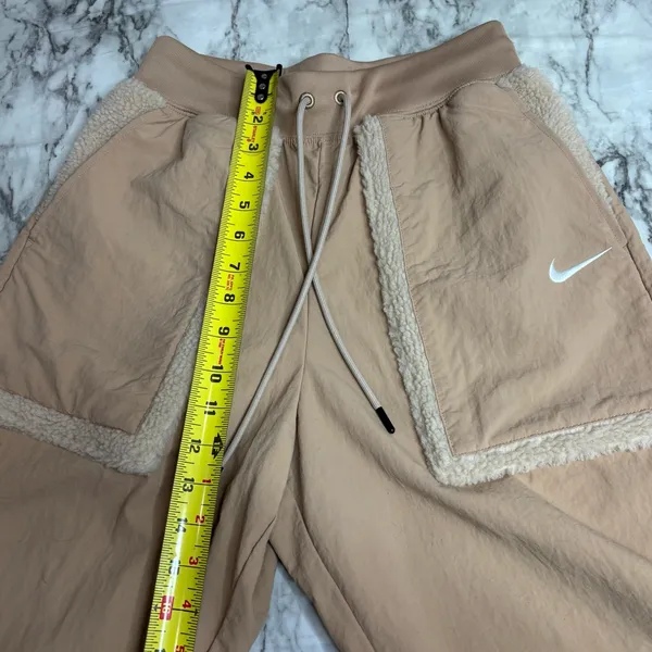 Nike Sherpa Teddy Beige tan Track pants size small pull on casual - Image 4