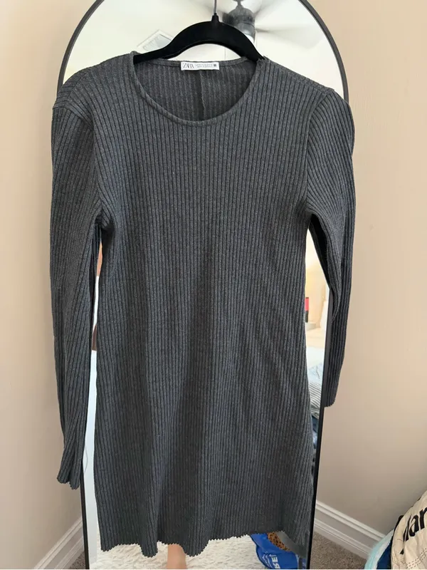 Zara Charcoal Ribbed Long Sleeve Knit Dress - Image 4