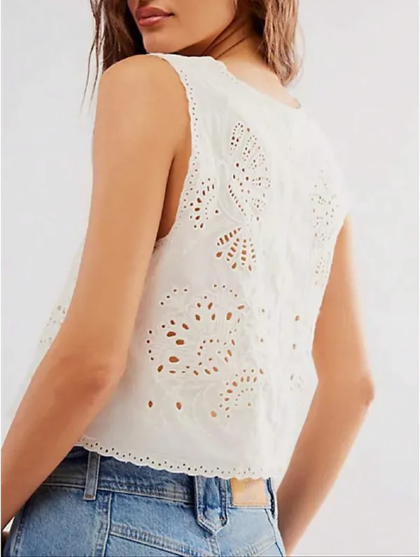 White eyelet tie front top - Image 2