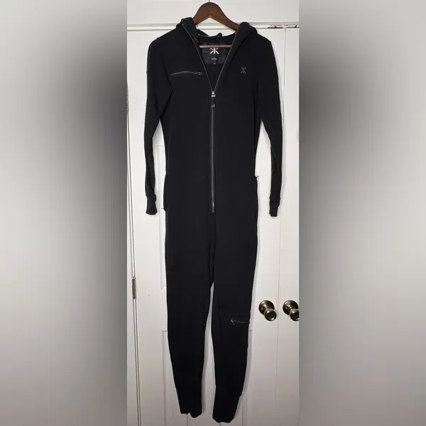 Onepiece Black Hooded Jumpsuit with Logo Patch‎ Size XS EUC - Image 7