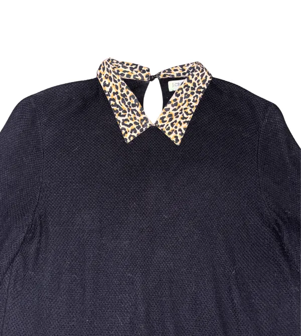 J.Crew Black Sweater with Leopard Print Collar - Image 2