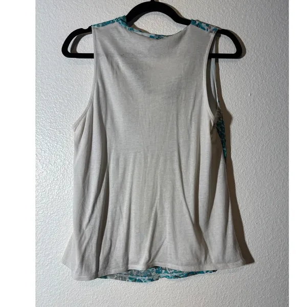 Ann Taylor Size M Petite Turquoise Gray Leopard Cheetah Cowl Neck Sleeveless Top - Image 3