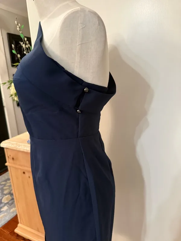 Showpo Navy One-Shoulder Sheath Dress with side Slit Built in Cups Sz 10 M - Image 3
