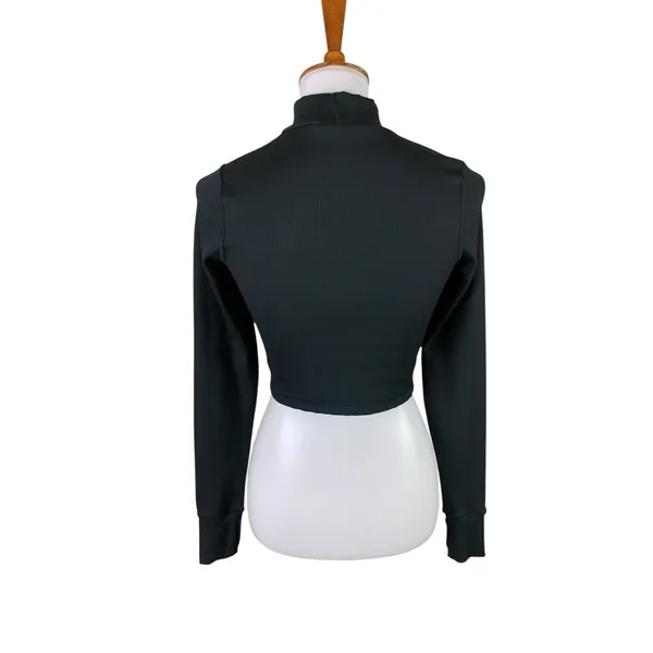 OFFLINE by Aerie Black Ribbed Turtleneck Crop Top Long Sleeve Slim Fit Small - Image 3
