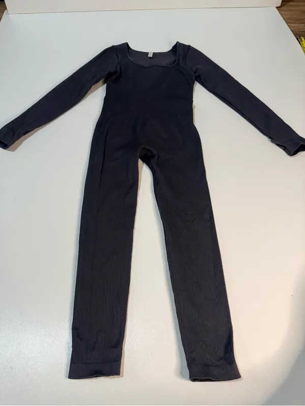 Women's Long Sleeve Ribbed Jumpsuit - Black Sz M - Image 7