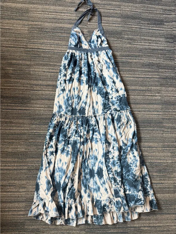 Moda International XS Blue White Tie Dye Halter Maxi Dress 100% Cotton - Image 2