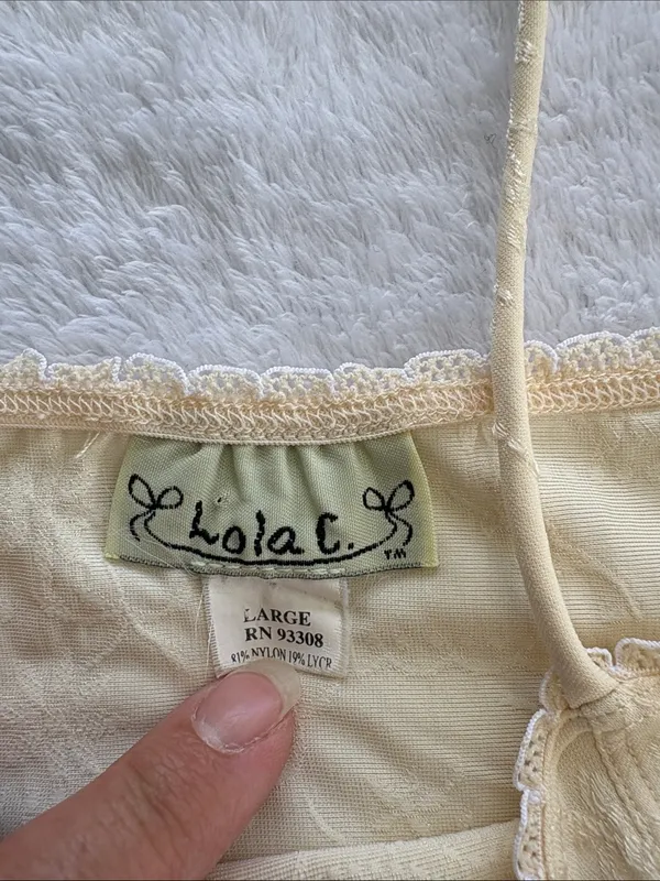 y2k size large Lola Delicate Floral Lace Trim Slip Tank Top cream rose - Image 2